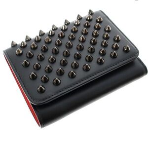 Christian Louboutin Black Leather Wallet with Red Accents and Studs